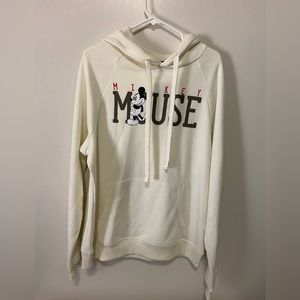 Disney Mickey Mouse Hoodie Womens Oversized XS Cream Long Sleeve Pullover